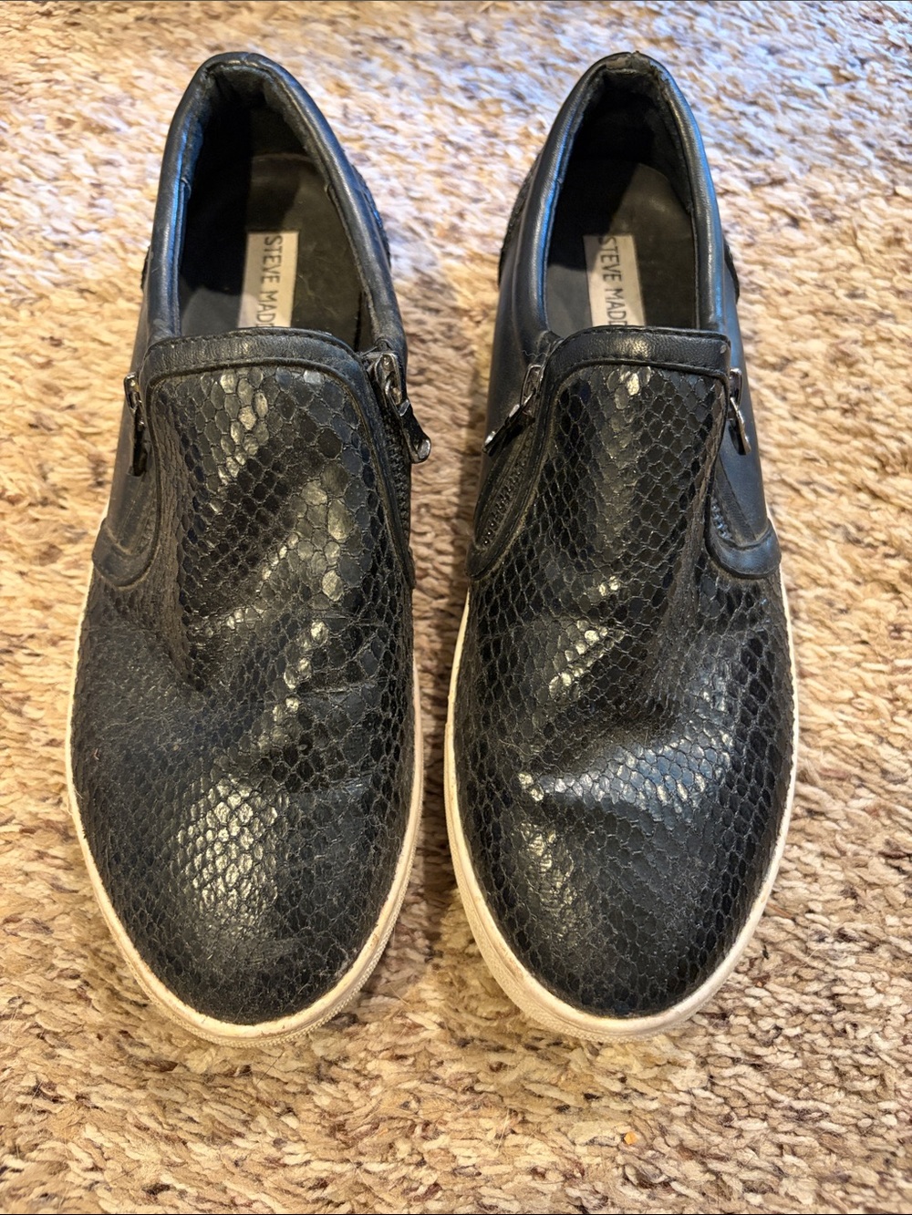 Steve Madden Black Snake-Embossed Slip-On Sneakers